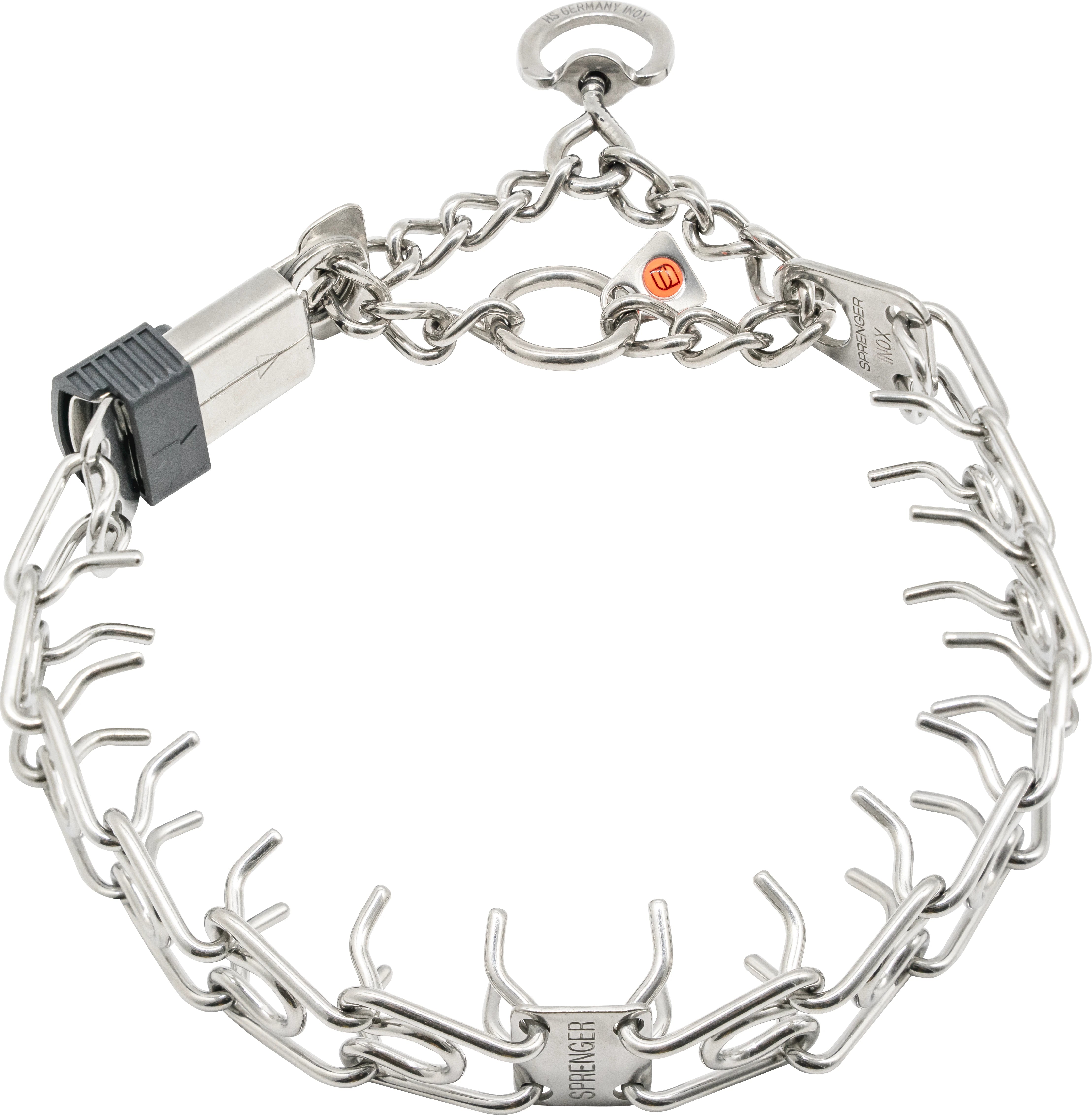 Edelstahl Dressurhalskette mit Zugbegrenzung und ClicLock