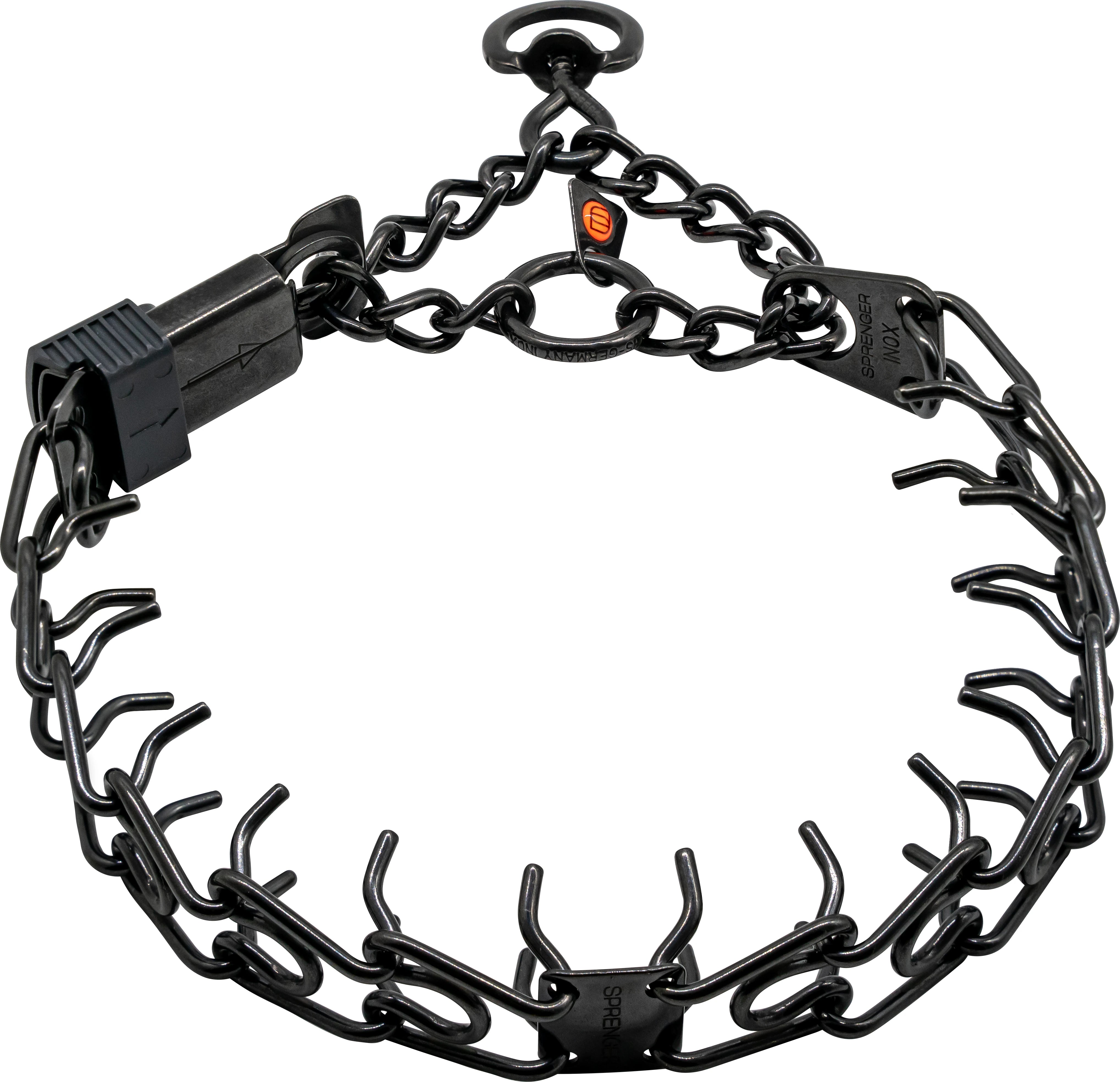 Dressurhalskette mit Zugbegrenzung und ClicLock Edelstahl schwarz