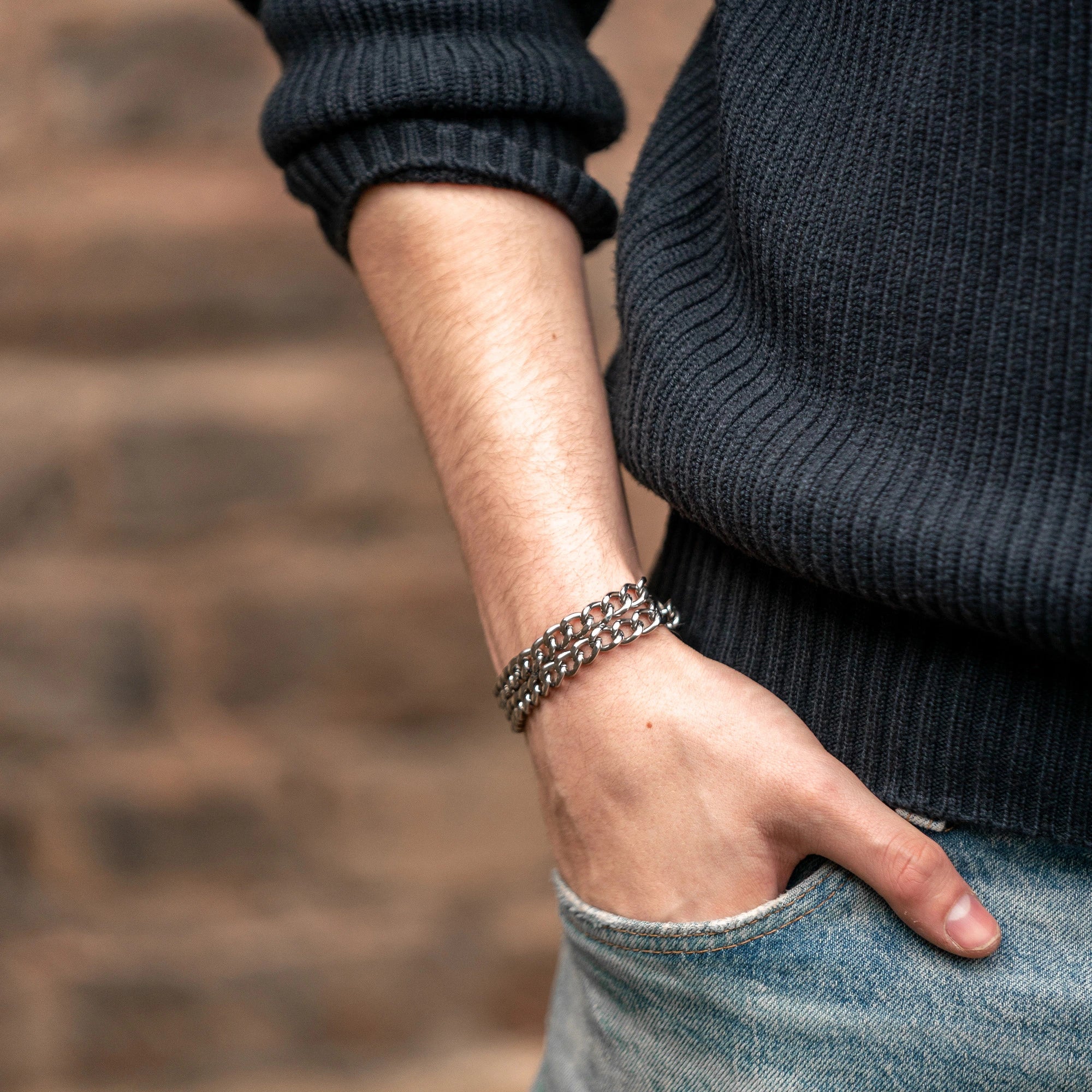 Armband 2-reihig Edelstahl am Handgelenk