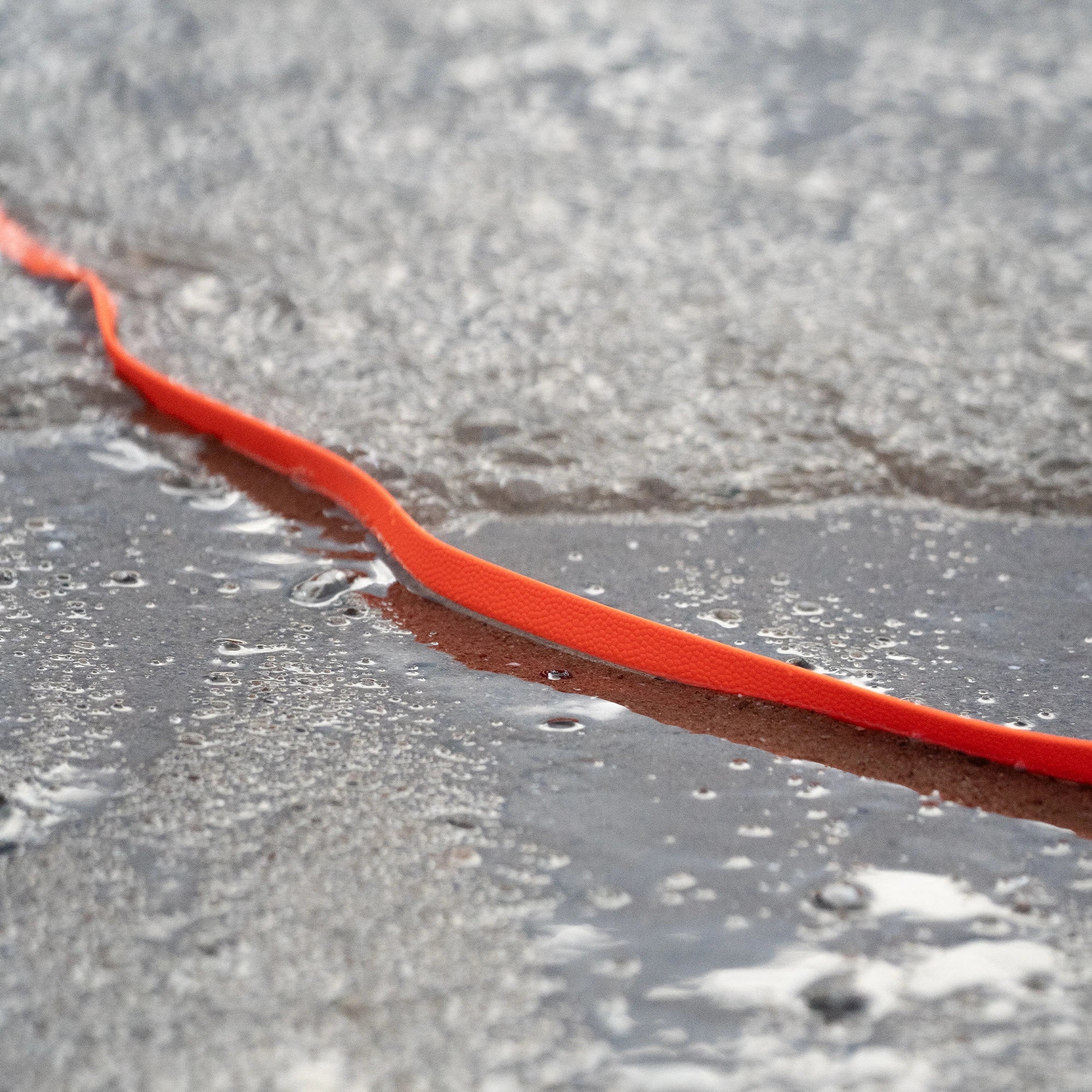Biothane Footballgrip Hundeleine orange auf nassen Asphalt