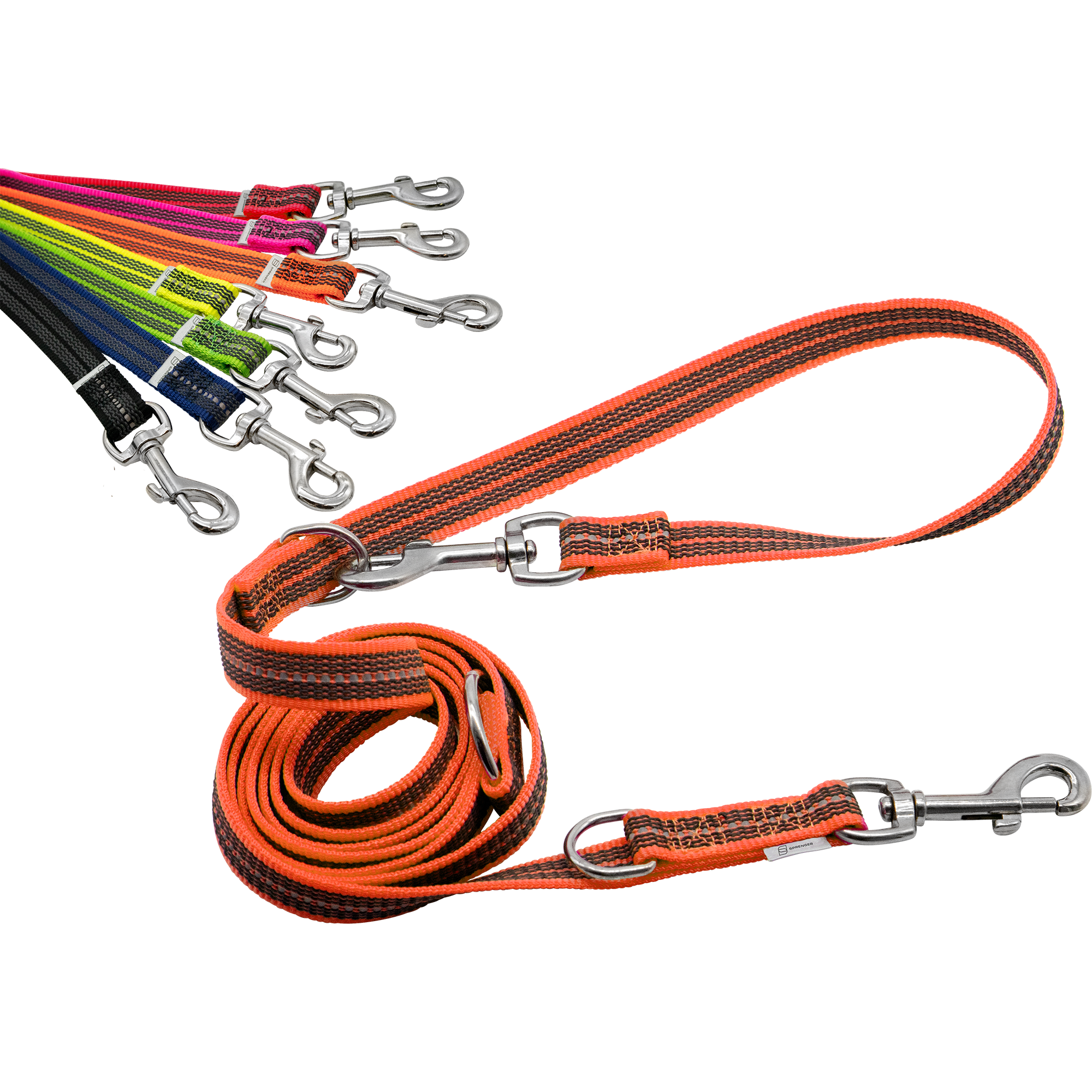 3-fach verstellbare gummierte Hundeleine orange