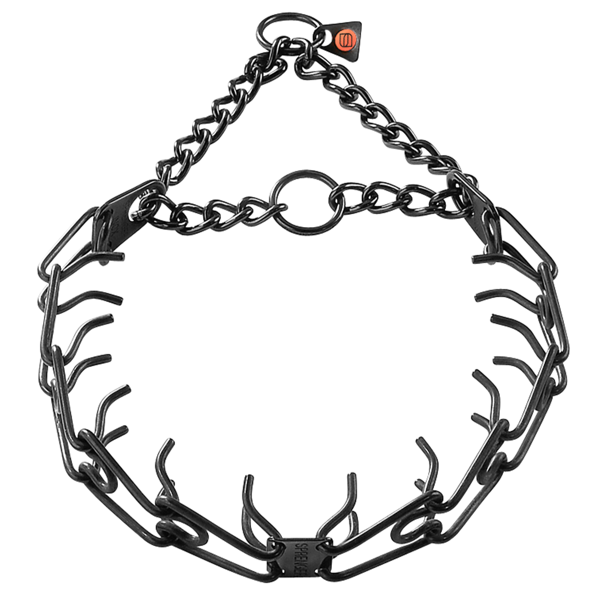 ULTRA-PLUS Collier de dressage avec plaque centrale et chaîne de traction - Acier inoxydable noir