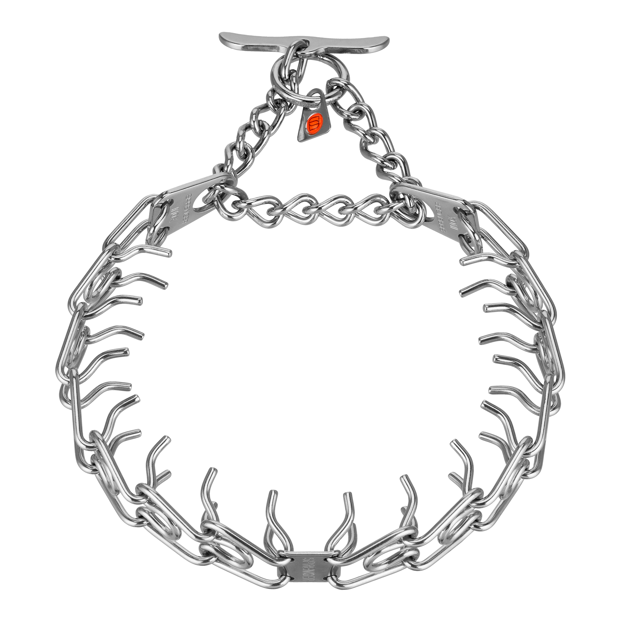 ULTRA-PLUS Collier de dressage avec plaque centrale, chaîne de traction et fermoir papillon - Acier inoxydable