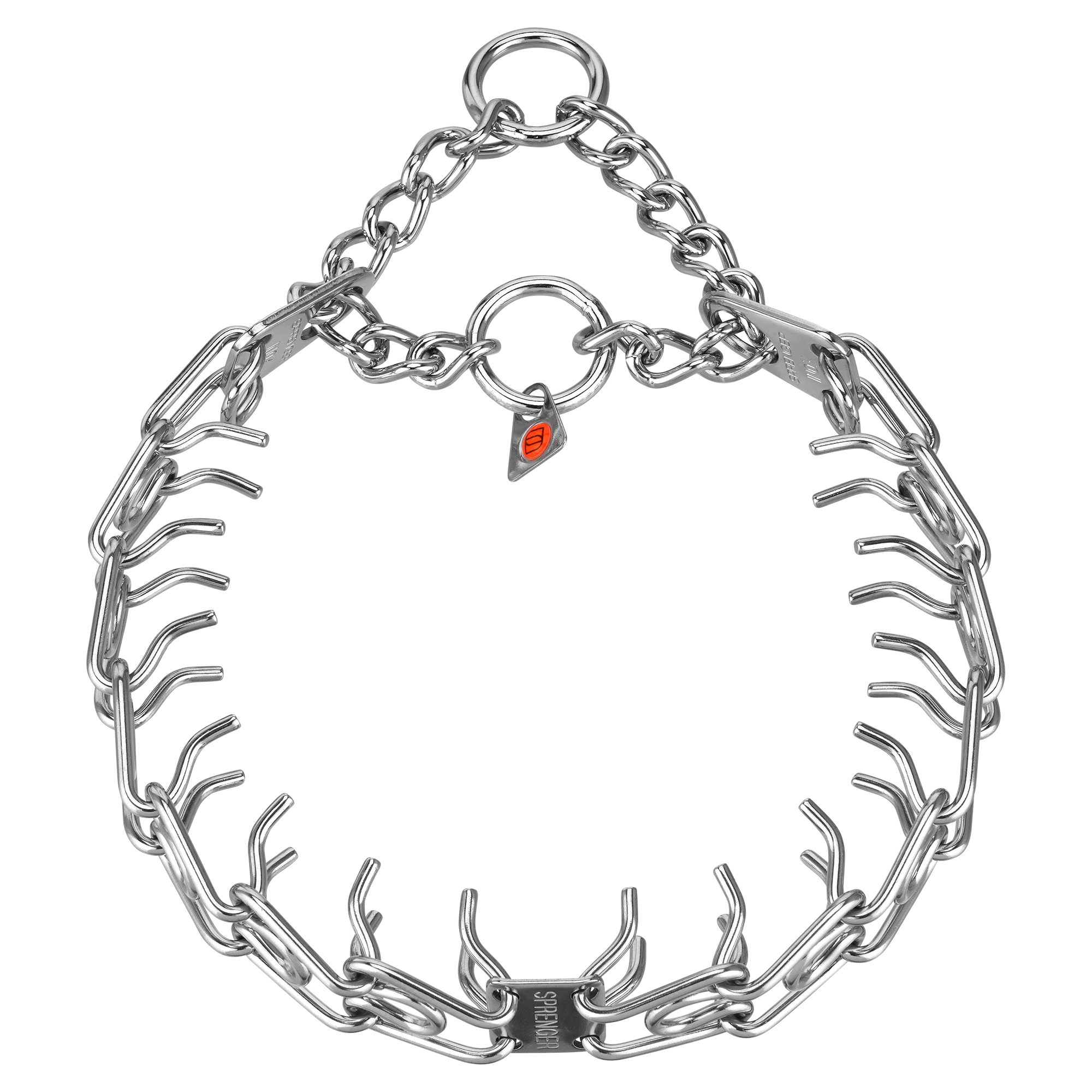 ULTRA-PLUS Collier de dressage avec plaque centrale et chaîne de traction - Acier inoxydable