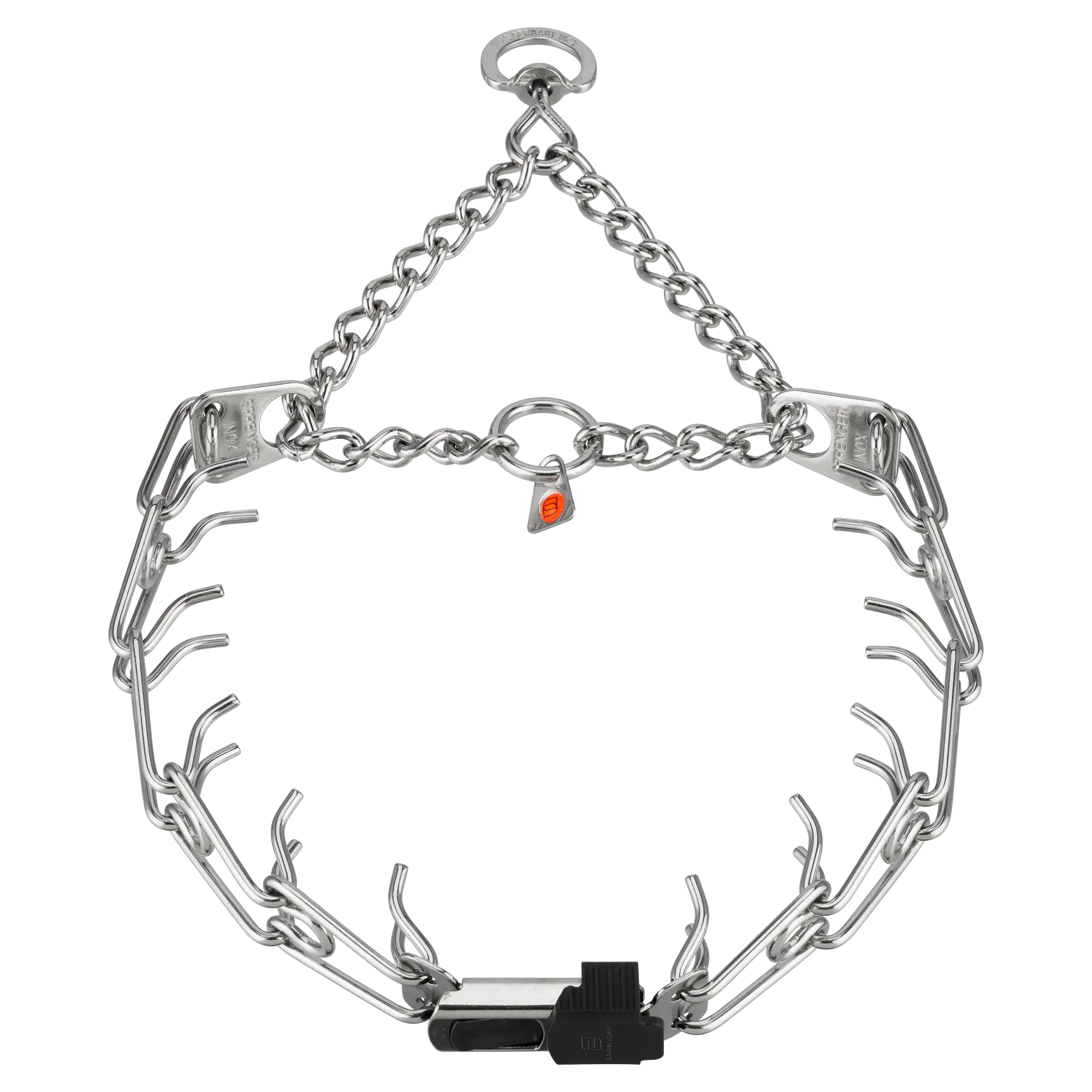 ULTRA-PLUS Collier de dressage avec plaque centrale, chaîne de traction et ClicLock - Acier inoxydable