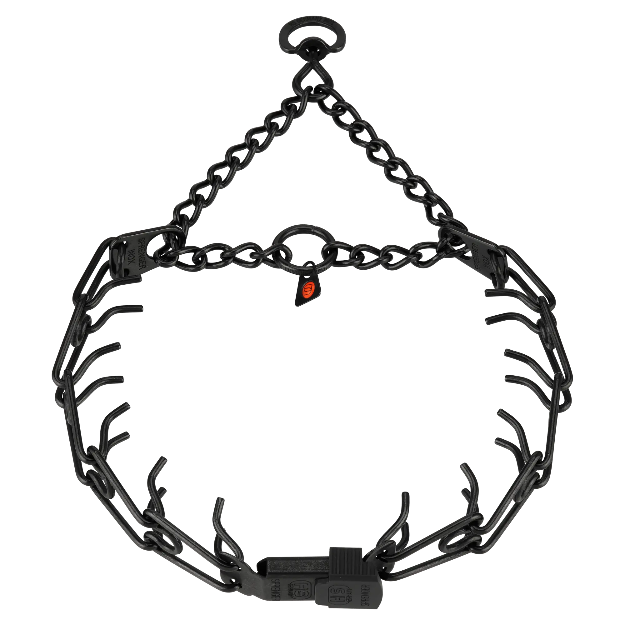 ULTRA-PLUS Collier de dressage avec plaque centrale, chaîne de traction et ClicLock - Acier inoxydable noir