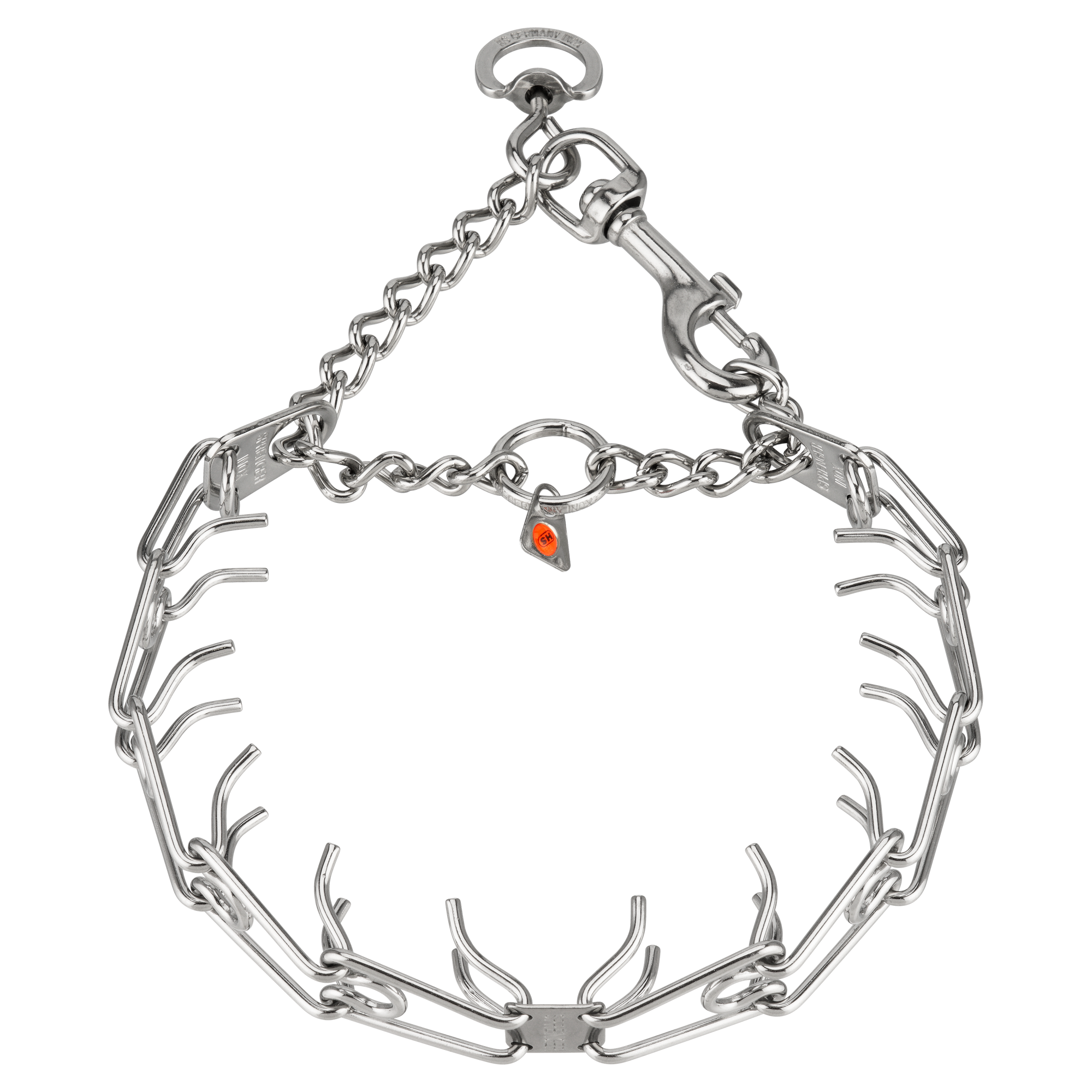 ULTRA-PLUS collar de pinchos con placa central y cadena de semi-ahogo - Acero inoxidable