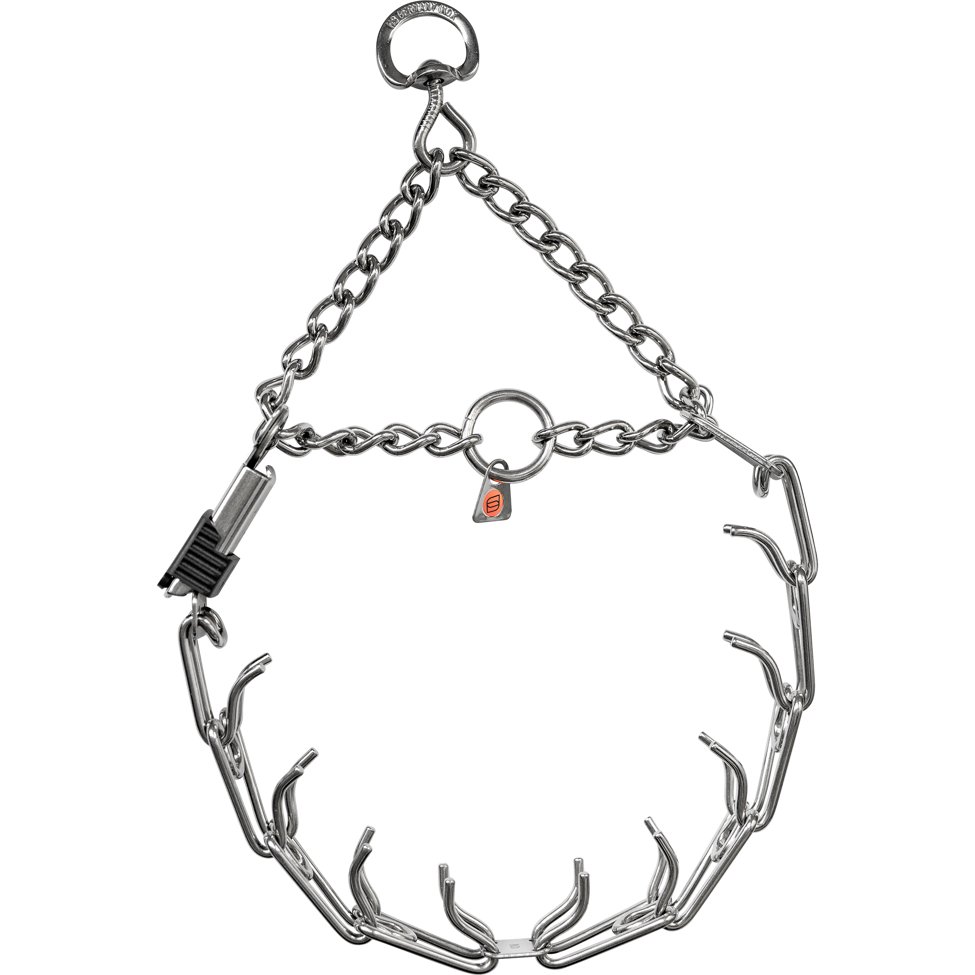 ULTRA-PLUS Collier de dressage avec plaque centrale, chaîne de traction et ClicLock - Acier inoxydable