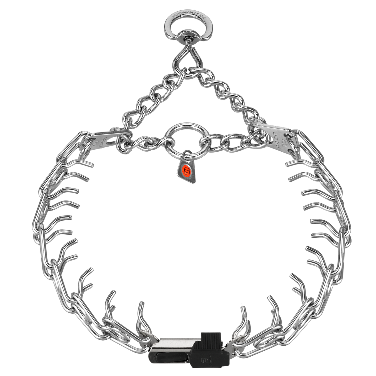 Ultra Plus Edelstahl Dressurhalskette mit Zugbegrenzung und ClicLock
