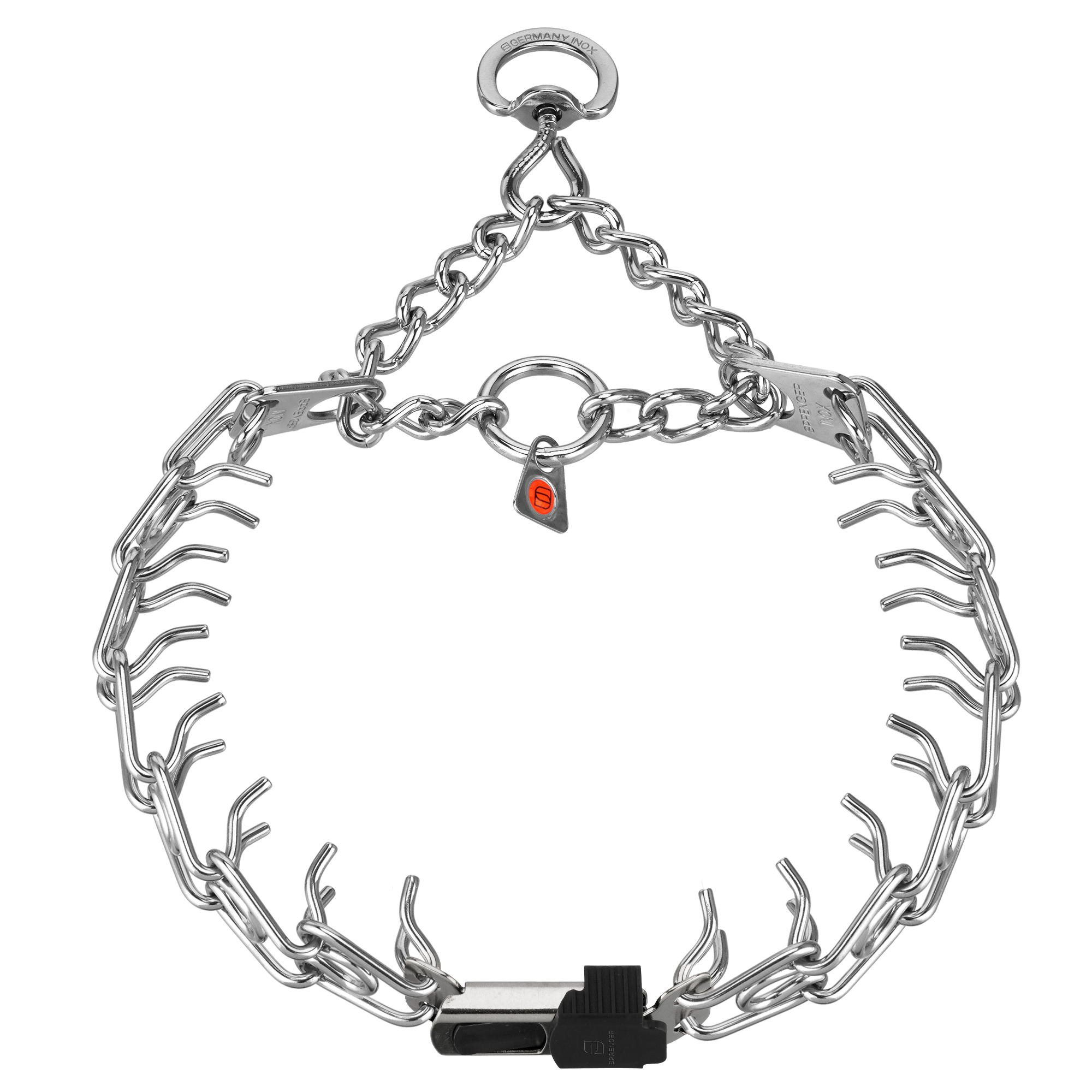 Ultra Plus Edelstahl Dressurhalskette mit Zugbegrenzung und ClicLock