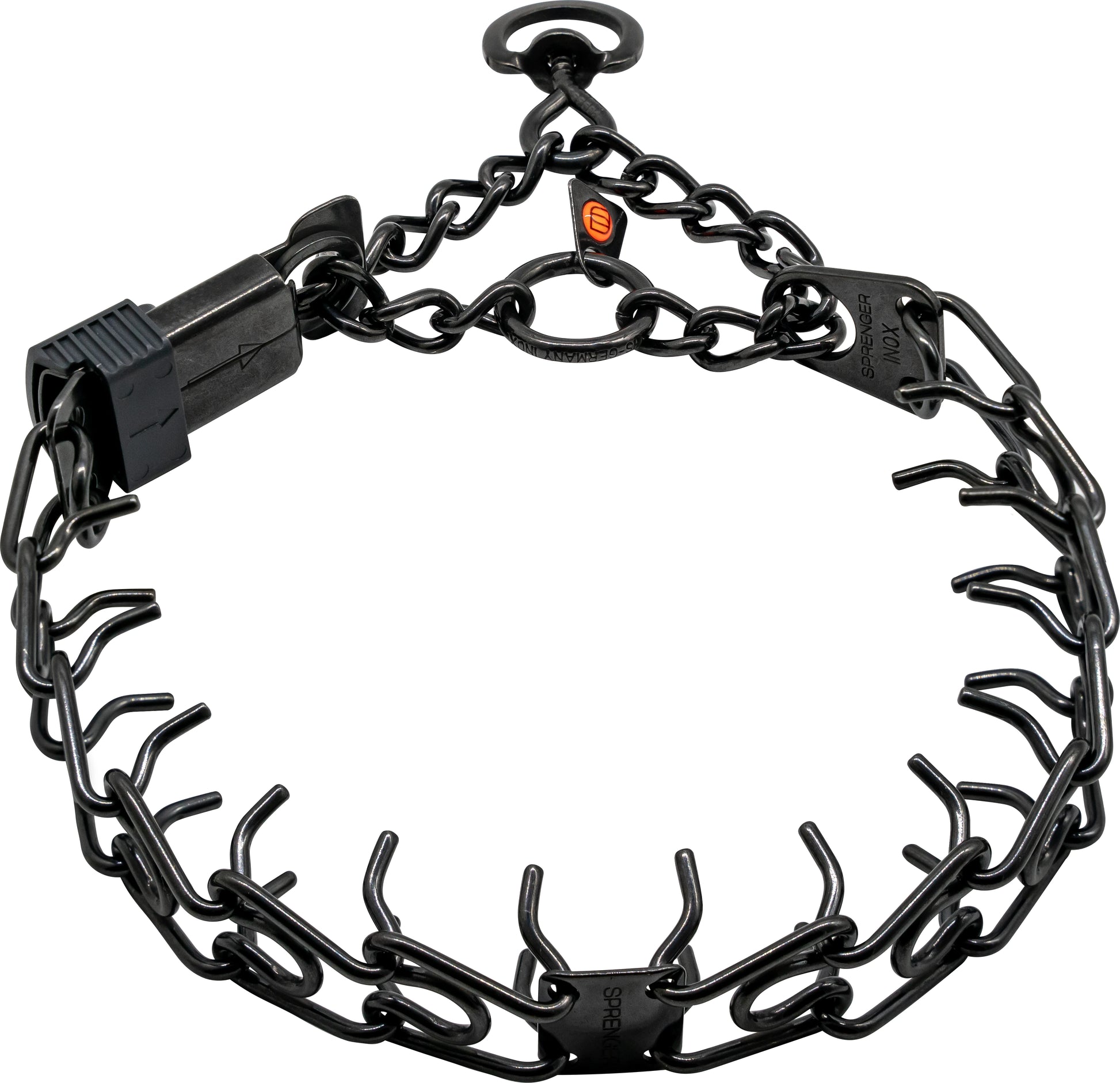 Dressurhalskette mit Zugbegrenzung und ClicLock Edelstahl schwarz