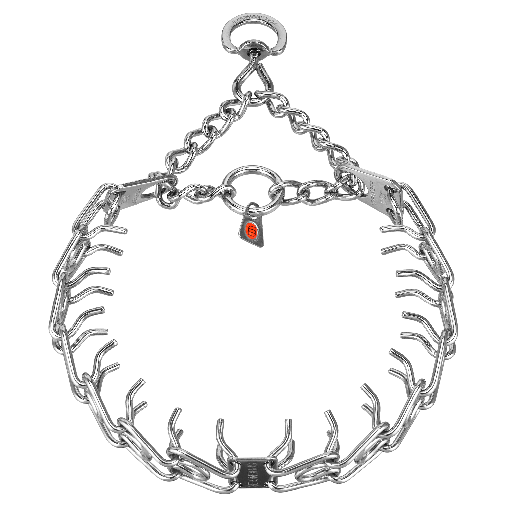 ULTRA-PLUS Collier de dressage avec plaque centrale et chaîne de traction - Acier inoxydable