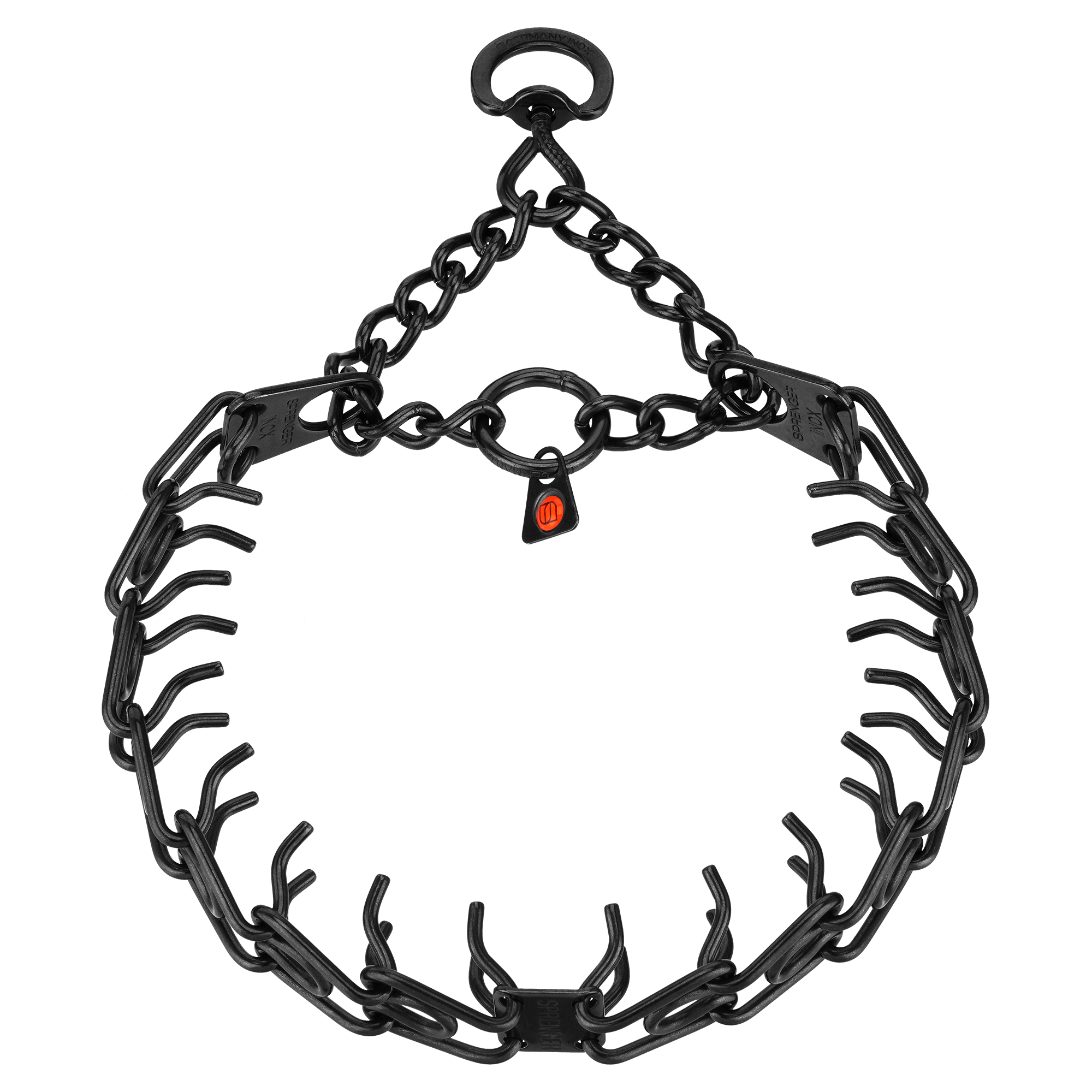 ULTRA-PLUS Collier de dressage avec plaque centrale et chaîne de traction - Acier inoxydable noir