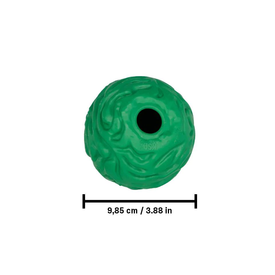 grüner Hundepielball für Welpen aus Naturkautschuk mit leichten Rillen und Loch zum befüllen
