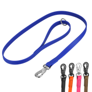 Produktbild BioThane Hundeleine 1,2m blaue Leine mit Edelstahl Haken, verschiedenen Farbkombinationen, schwarze, orangene und braune Leine mit schwarzem Edelstahlhaken, pinke Leine mit Edelstahlhaken